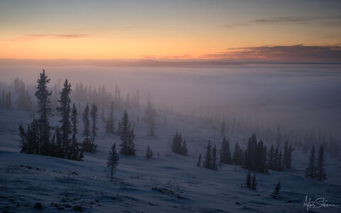  Beautiful morning glowing light over the tundra in Canadian Arctic.