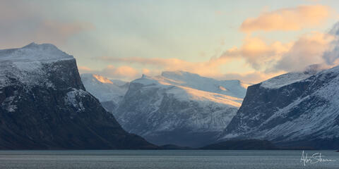 Sunrise over the Arctic fiord.