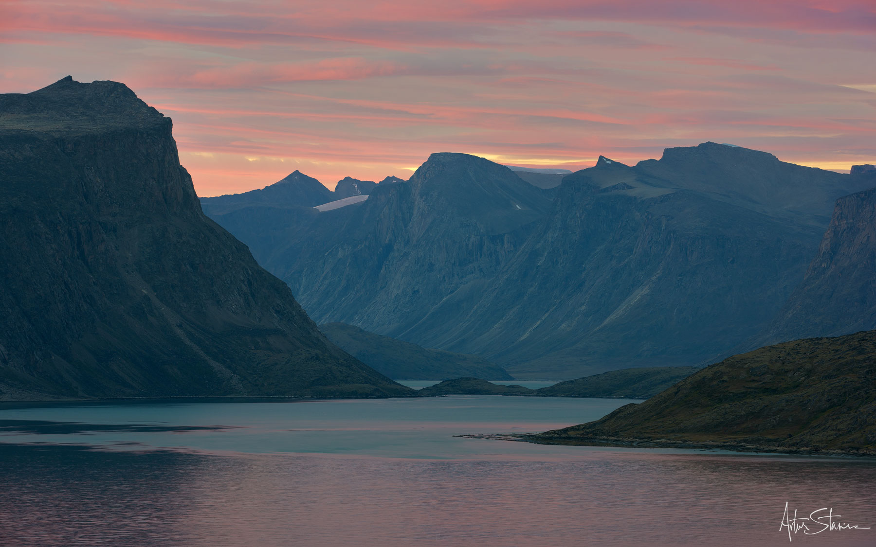 Sunset over the fiord on Baffin Island